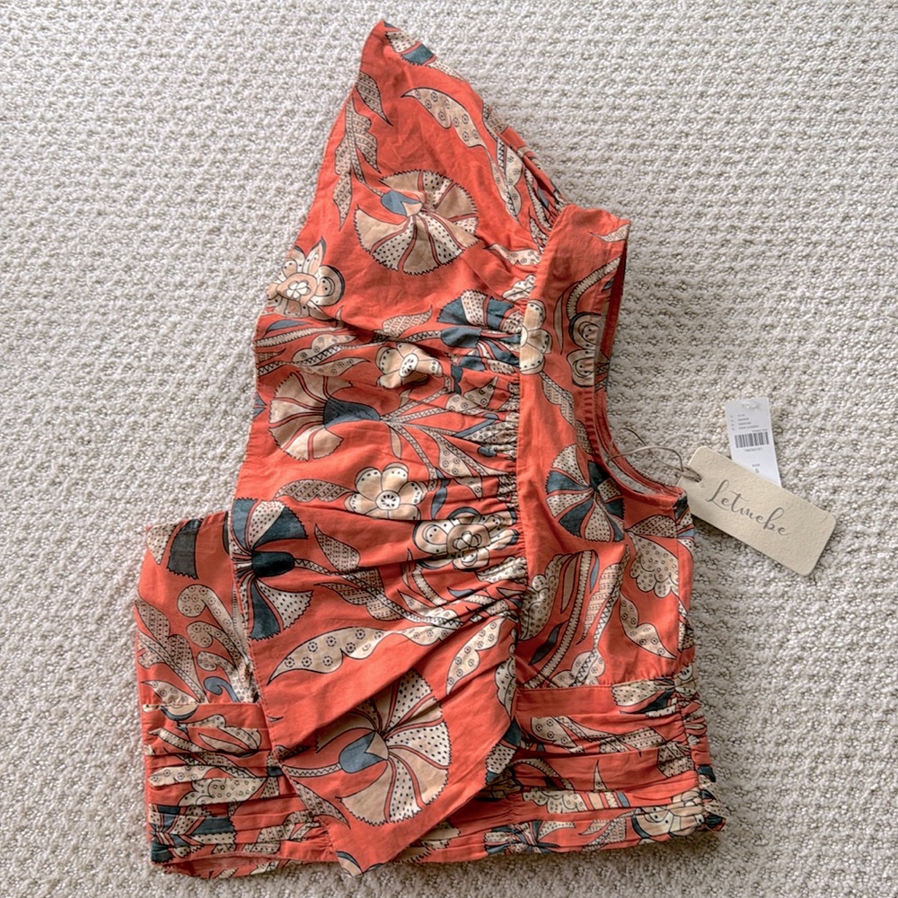 Anthropologie “Letinebe” Cotton print one shoulder top